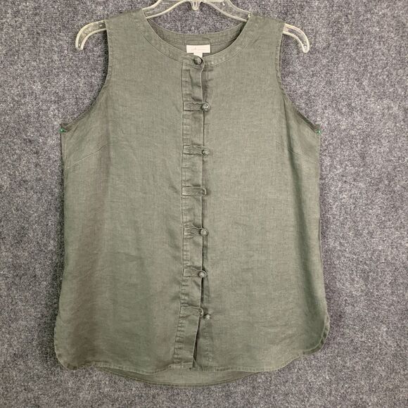 J Jill Love Linen Button Front Light Weight Vest Olive Green 100% Linen Sz Small - Picture 1 of 12